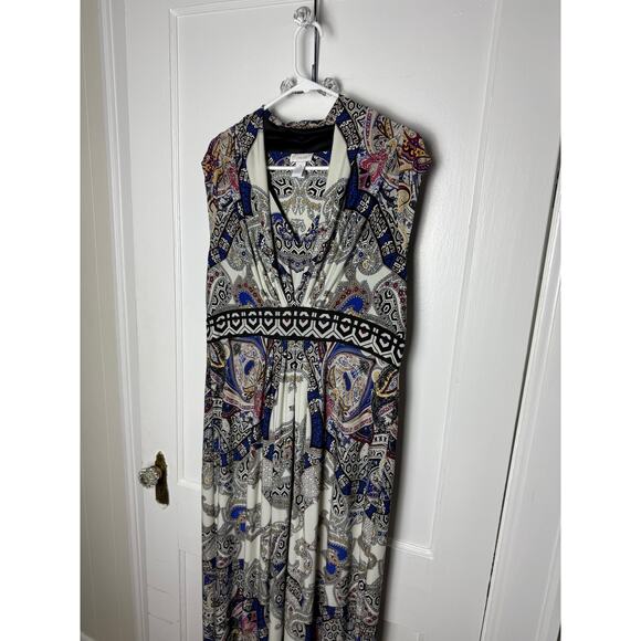 CHICOS Pleated Promising Paisley Jasmina Maxi Dress Sleeveless V Neck XL - Picture 3 of 9